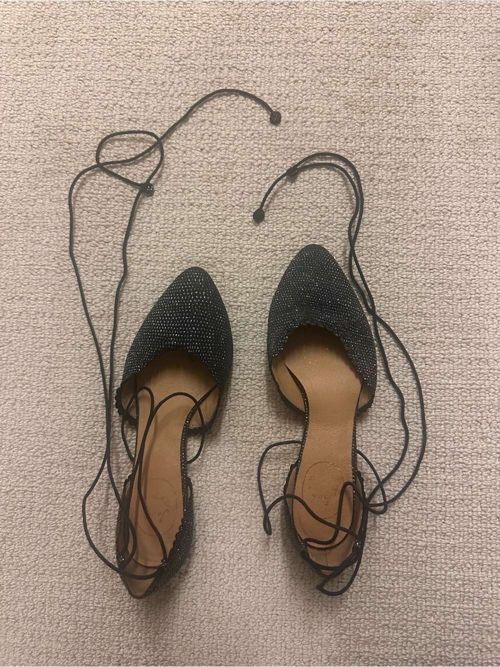 Jack Rogers Camille sparkle Black Glitter Pointed Lace-Up Flats